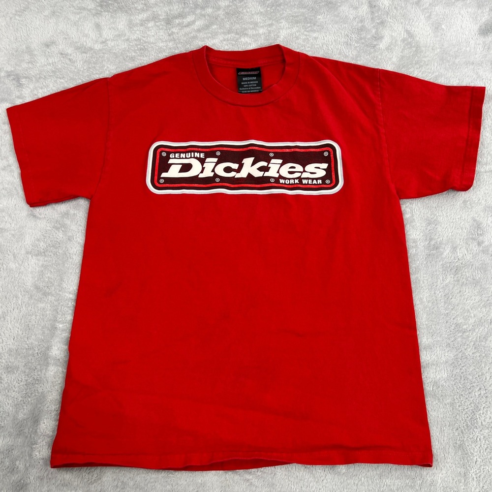 VTG Y2K Dickies Logo Graphic T-Shirt Medium Red Workwear Streetwear Made Mexico
